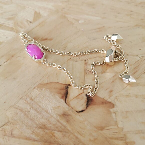 NEW Kendra Scott Elaina Purple Pearl Adjustable Chain Bracelet Gold - Picture 3 of 4